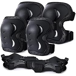 Protecciones Patines tanzdunsje Juego de Protecciones Patines Infantil Adultos,Set Rodilleras Coderas y Muñequeras para Patinaje Ciclismo Monopatín Escalada Bicicleta Skate,Scooter (Negro*, L)