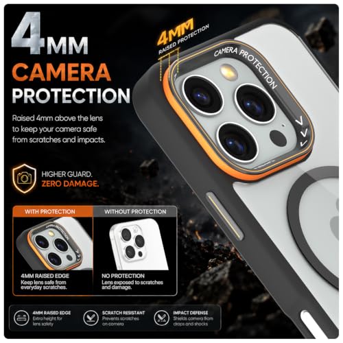 Image of Pikkme Back Cover for iPhone 16 Pro Max | Shockproof | Mag-Safe Compatible | Hard Transparent Back | Premium Raised Camera Protection | Bumper Case (Black Mag-Safe)