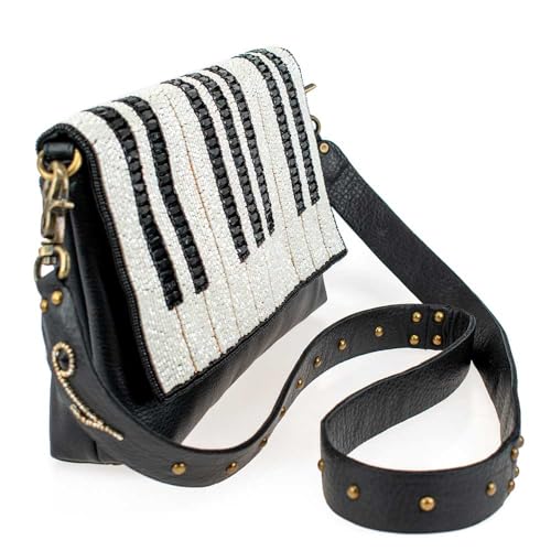 Mary Frances Keynote Beaded Handbag Piano-Key Design Musical-Themed Crossbody Bag, Black and White3