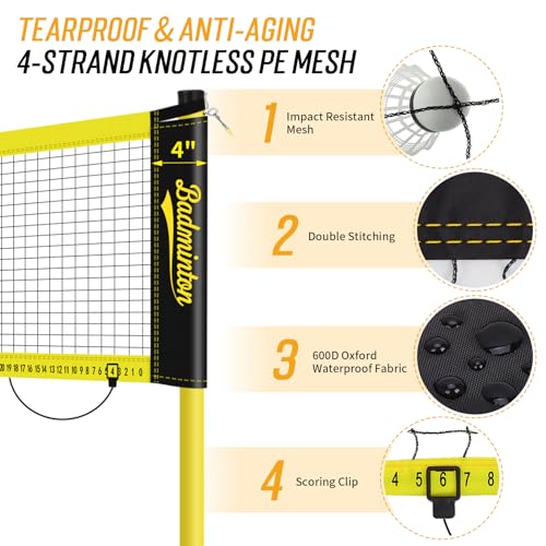 20ft Portable Regulation Size Outdoor Badminton Net Set for Backyard with Heavy Duty Poles, Carry Bag