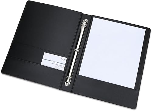 Miniatura 2 de KINGFOM Carpeta de piel sintética A4 para documentos con tarjetero (carpeta de 3 anillas, color negro)
