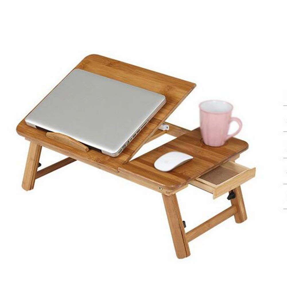 Bureau pour ordinateur portable pour canapé-lit avec dessus inclinable réglable, plateau de service pour petit-déjeuner avec pieds pliants, table multifonction, bureau au sol, 100 % bambou nature (ta