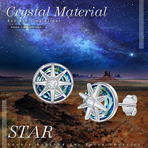 Compass Earrings 925 Sterling Silver Compass Stud Earrings With Round Circle Crystal Ocean Nautical Jewelry For Women Girls Graduation Gift Teacher Appreciation Gifts Hypoallergenic Earring For Sensitive Ears #TOP2