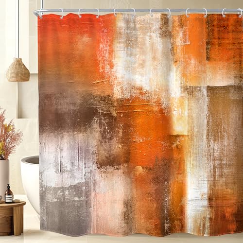 Abstract Orange Shower Curtain 72Wx78H Grey Gray Modern for Bathroom