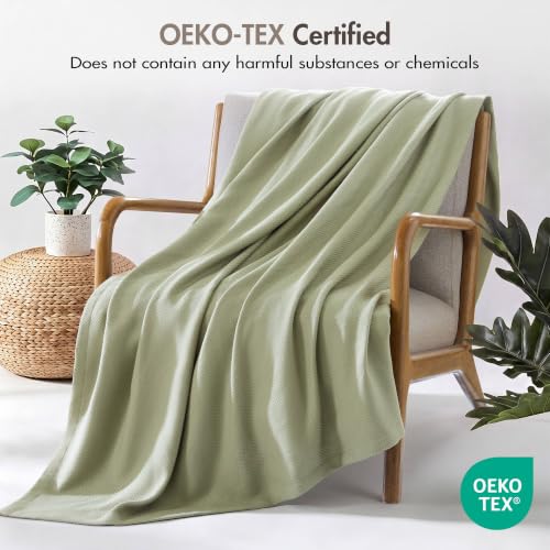 Image of Madison Park 100% Egyptian Cotton King Bed Blanket for Summer, Green | Cozy Soft Breathable Durable, Micro Herringbone Weave Casual, Lightweight Knit All Season Throw for Bed Couch, Sofa, OEKO TEX