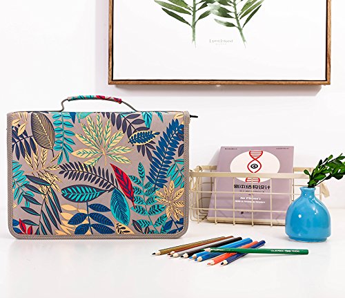 Shulaner 160 Slots Pencil Case Leaves Print Colored Pencils Holder Large Capacity Portable Pencil Bag Organizer
