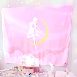 BelugaDesign Moon Tapestry | Cute Kawaii Pink White Pastel Japanese Anime Wall Decor | Hanging Cloth for Bedroom Living Ro...