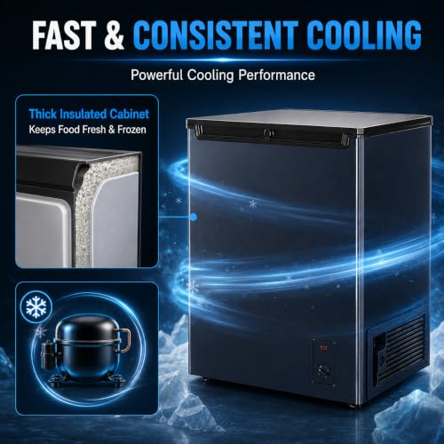 Image of Chest Freezer - Compact Deep Freezer with 7 Temperature Settings, Low Noise Operation, And Removable Basket, Ideal for Dorms, Apartments, And Home Kitchens (Black, 3.5cu.ft)