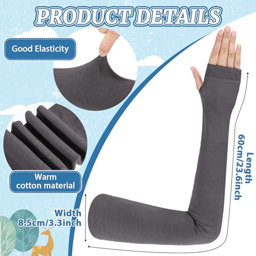 Jeere 3 Pairs Arm Warmer Long Fingerless Gloves for Women Winter Cotton Thermal Arm Sleeves 23.6 Inch With Thumb Hole(Black, Dark Gray, Light Gray)