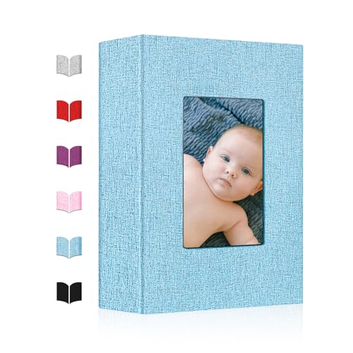 Small Photo Album 4x6,Linen Cover Slide-in Mini Photo Album Book Can Holds 100 4x6 Photos with 50 Black Sheets for Baby Family Pictures Artwork or Postcards Storage (Denim Blue)
