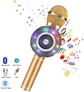 Wireless 4 in 1 Bluetooth Karaoke Microphone with LED Lights, Portable Microphone Karaoke