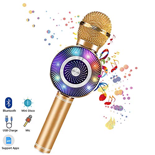 Wireless 4 in 1 Bluetooth Karaoke Microphone with LED Lights, Portable Microphone Karaoke