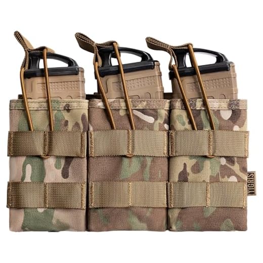 OneTigris Tactical Pistol Mag Pouch - Open-Top Triple 5.56mm Magazine Pouch for M4/M16/AR-15 & 5.56 AK Variants, with Elastic Rifle, Quick-Release Insert & MOLLE Compatibility (Camouflage)