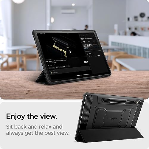 Image of Spigen for Galaxy Tab S9 Case (2023), Rugged Armor Pro Protective Tri-Fold Cover with Built-in S Pen Holder, Shock-Absorbing Carbon Fiber Design, 11 inch, Black