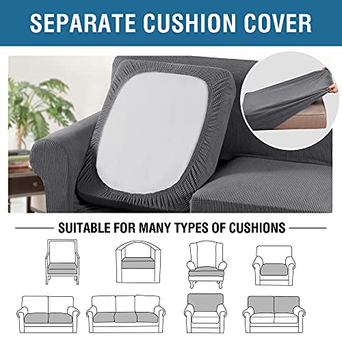 H.versailtex 4 Piece Stretch Sofa Covers For 3 Cushion Couch Covers For Living Room Furniture Slipcovers (Base Cover Plus 3 Seat Cushion Covers) Upgraded Thicker Jacquard Fabric (Sofa, Grey) #TOP4