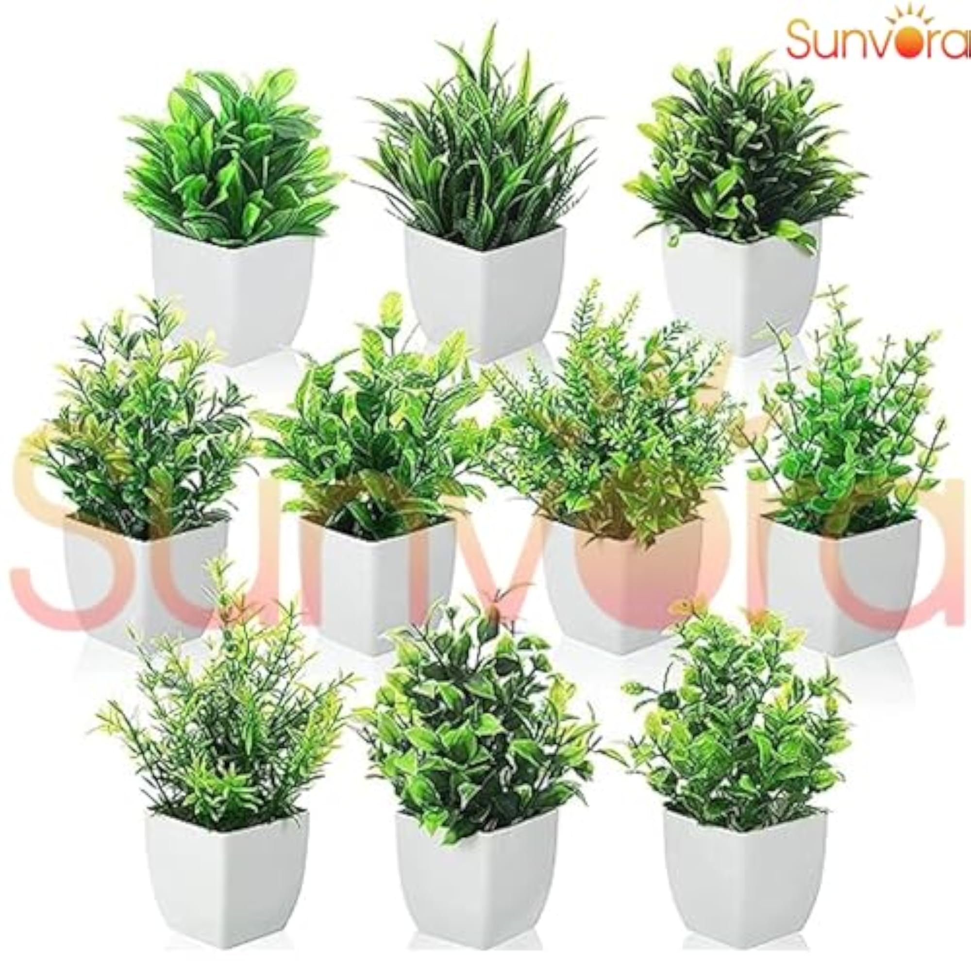 Artificial Plants with White Pot, Fake Green Potted Plants