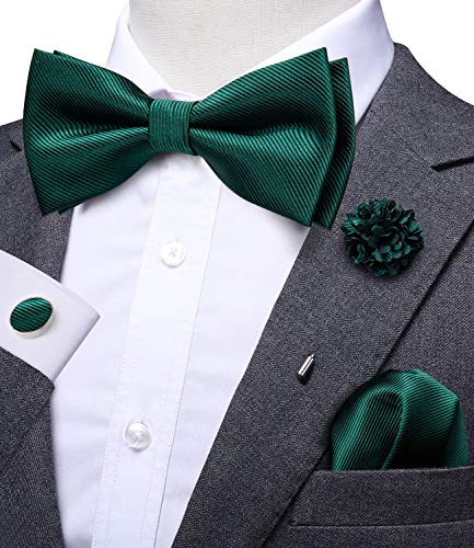 Image of Dubulle Bowtie for Men Paisley Floral Mens Pretied Bowtie and Lapel Pin Set Pocket Square Cufflinks Wedding
