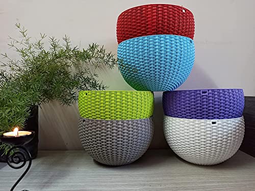 Image of Plastic Round Hanging Euro Basket (5PCS, 7 Inch) | Home & Balcony Garden Hanging Hook Pot | Indoor Outdoor Plant Containers with Matel Chain |