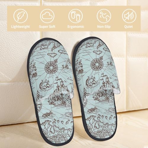 Pirate Adventure Map Print Women Slippers Home Furry Shoes Keep Men Couples Shoes Warm For Women-3