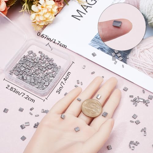 CREATCABIN 300Pcs 2 Hole Half Tila Beads 3 Size Mix Glass Seed Beads Rectangle 1/4 Tila Bead Mini Electroplate With Plastic Container Gunmetal Plated for Craft Bracelet Necklace Earring Jewelry Making - Image 3