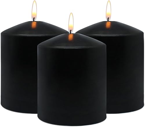 Velas de pilar negras de 2.0 pulgadas, velas de columna sin goteo sin perfume de 2 x 3 para Halloween, boda, fiesta, hogar y mesa de comedor, 12