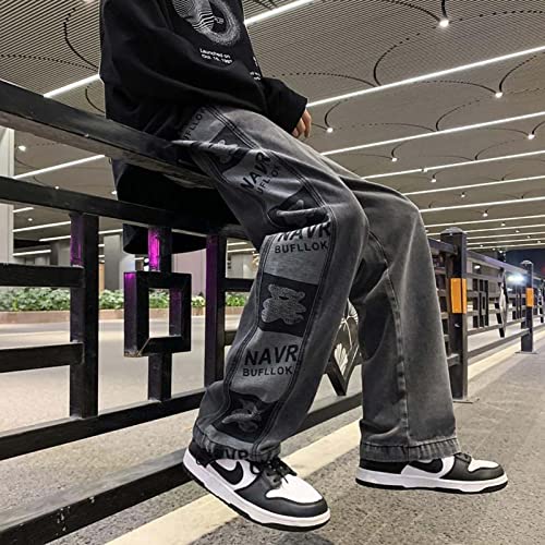 Harajuku Men's Jeans Bear Print Jeans Straight Loose Old Jeans Four Season Commuter Jeans Gothic Jeans4