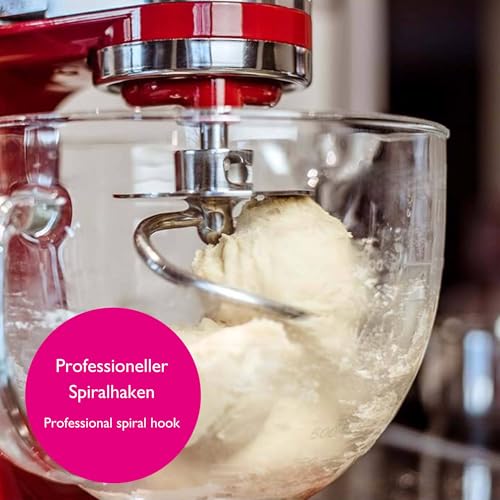 Kitty Professional Knethaken 'Teigpeitsche' Edelstahl kompatibel mit Kitchen Aid Küchenmaschine 4,3/4,7/4,8 Liter: Spülmaschinenfest, Spiralhaken