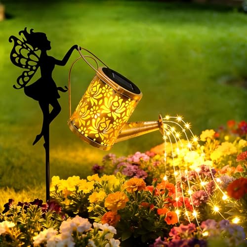 Solar Gießkanne Lichterkette Aussen Solarlampen für außen mit Feendesign dekorative Retro Metall Solar Duschleuchten Vintage Fairy Lights für Gartentisch Terrasse Hof Weg Gehweg