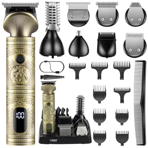 VGR V-106 Professional 6-in-1 Men’s Grooming Kit – Includes Hair Clipper, Shaver, Nose & Body Groomer, 180-Min Runtime, 1200mAh Lithium Battery, USB Fast Charging, Travel Lock, Led Display (Gold)