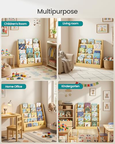 Image of SONGMICS CUSTOS Collection - Kids Bookcase, 5-Tier Montessori Bookshelf, Front-Facing Book Display Rack, for Children's Room, Reading Nook, 11.8 x 31.5 x 31.5 Inches, Beech Beige UGKR076YZ01