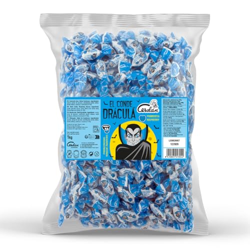 Caramelos Cerdán - Caramelos Halloween o Conde Drácula | Bolsa de 300 unidades | sabor framboesas, pinta-línguas, caramelo duro sem glúten ou alérgenos, ideal para festas, eventos e aniversários- 1 kg