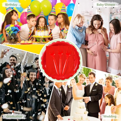 Image of Mulbozy 75Pcs Cute Red Paper Plates and Napkins Disposable for Party, 25-7 inch