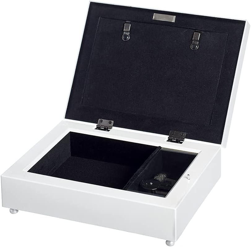 Roman Music Boxes - Mother Pearlized White Finish with Pearl Jeweled Insert Music Box - Plays Clair De Lune