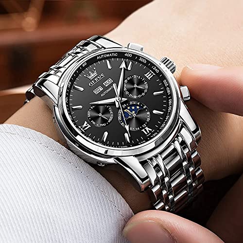 Image of OLEVS Automatic Men Watch Self Winding Mechanical Luxury Dress Moon Phase Stainless Steel Waterproof Luminous Calendar Wrist Watch