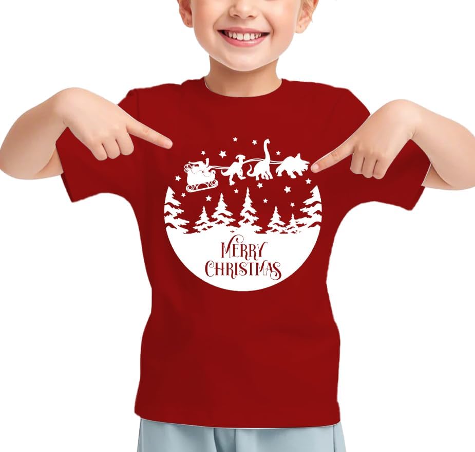 Toddler Kids Christmas T-Shirt - Short Sleeve Reindeer Holiday Tee, Merry Xmas Gift Top for Boys & Girls (Sizes 2T-6Y)4