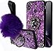 Uposao Cover Compatibile con Samsung Galaxy M20 Lamina d'oro Marmo Custodia Case [Pendente Palla Peluche] Cinturino da Polso Staccabile Hard PC con Diamante Anello Supporto Cavalletto,Viola