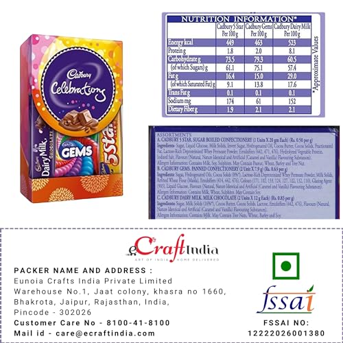 Image of eCraftIndia Set of 5 Blue Golden Shri, Ganesha, Peacock, Flute, Floral Religious Rakhis for Brothers with Chocolate, Cadbury Celebrations Gift Pack of 5 Assorted Chocolate, Rakhi with Chocolate Gift