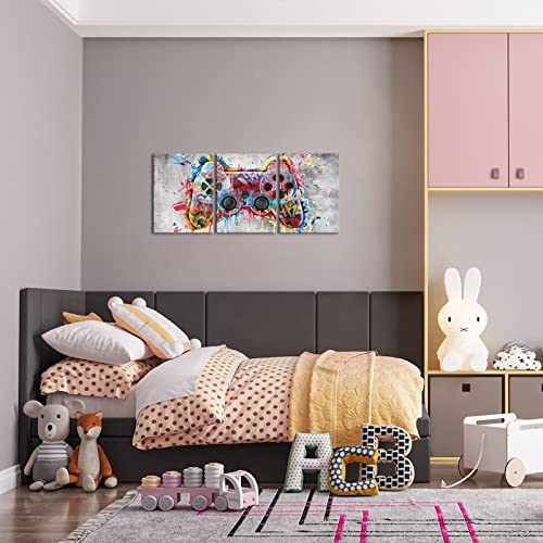 Atgowac Gamer Wall Art Video Gamepad Painting Gaming Poster Framed Prints Game Room Playroom Gamer Decor, Gallery Wrapped 12"X16"X3 Pieces #TOP3
