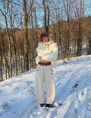 Aelfric Eden Baggy Wide Leg Sweatpants for Women Plaid Patchwork Sweat Pants Loose Long Pants with Pockets4