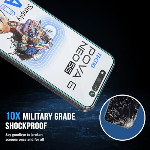 Image of FIRST MART Military-Grade Gorilla Tempered Glass for Tecno Pova 6 Neo with Edge to Edge Full Screen Coverage, Cable Protector and Easy Installation kit