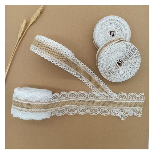Cinta de arpillera de yute natural de 2M con encaje blanco para decoración de bodas rústicas 4