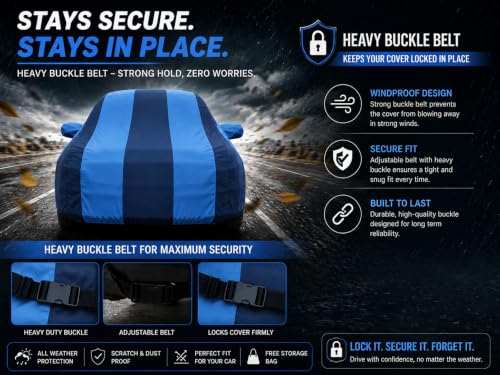 Image of Autofurnish 'Arc Series' Car Cover for Toyota Innova 2015 (Water-Resistant, Triple Stitched, Bottom Elastic, Dustproof, Secure Buckle Strap, Full Body Protection Car Body Cover) Colour: ARC Aqua