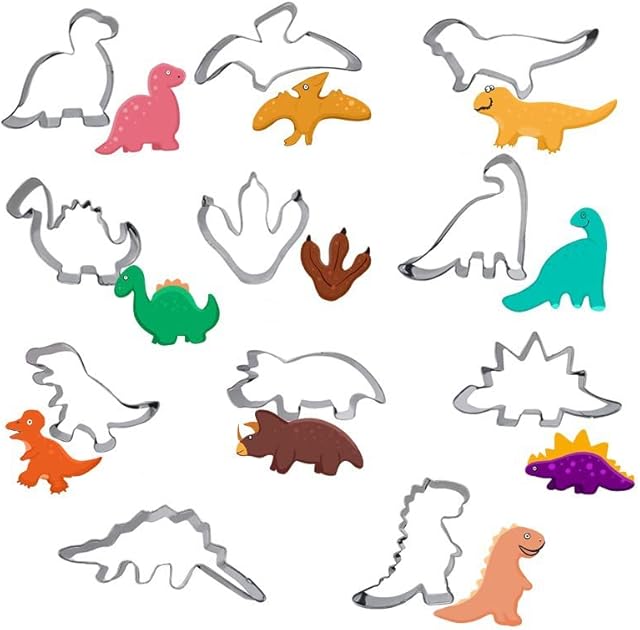 11 Pcs Dinosaur Cookie Cutters Shapes Set, Stainless Steel Dinosaur Sandwich Cutters, Kids Dinosaur Biscuit Cutters for DIY Fondant Dough Sugarcraft Pastry Cake Decoration