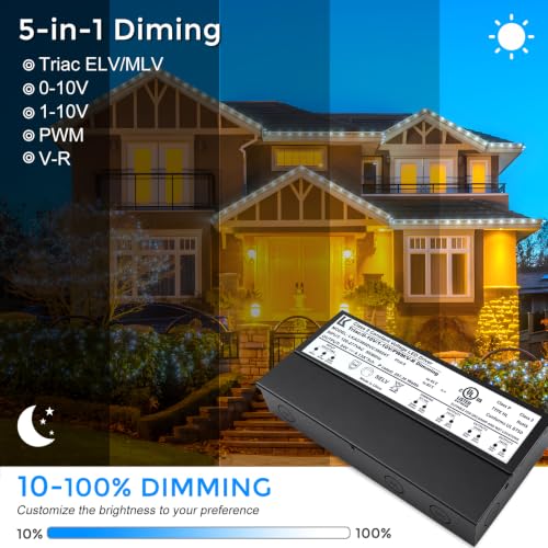 Image of 24V 300W Dimmable LED Driver, 5-in-1 Triac /ELV /MLV /0-10V /1-10V /PWM /V-R Dimming AC to DC Power Supply, IP67 Waterproof LED Transformer, UL Listed, Compatible with Lutron & Leviton Dimmer