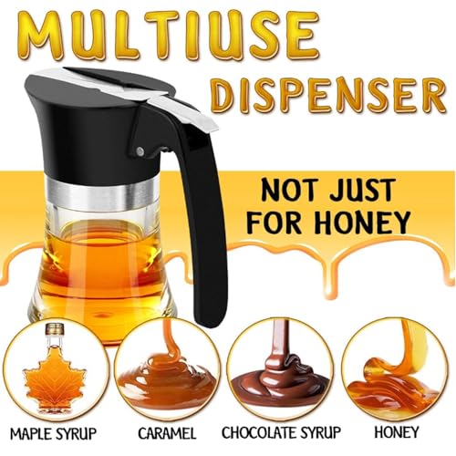 Maple Syrup Dispenser, Honey Dispenser Jar, 3.38oz Stainless Steel Syrup Container Honey Pot for Chocolate Syrup Peanut Butter Maple Syrup Caramel