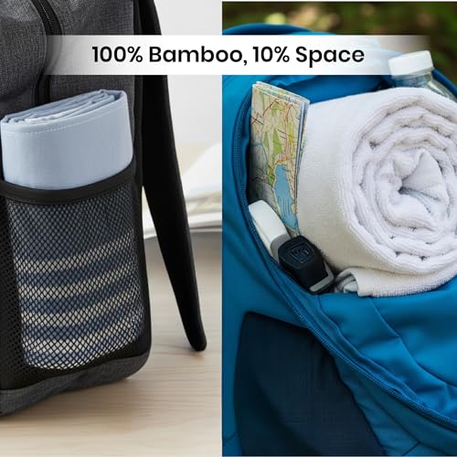 Image of Mush Travel Towel | 100% Bamboo Bath Towel for Beach, Hiking & Gym Towel for Men Workout | Quick Dry & Compact Towels with Travel Bag | 60x120 cms, 250GSM | Pack of 2 (Muted Blue & Beige)