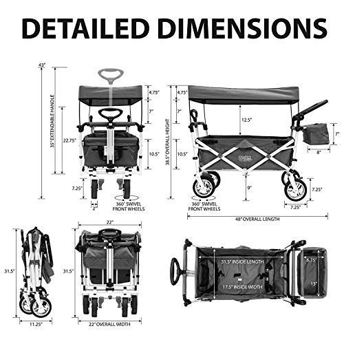 Creative Outdoor Push Pull Folding Wagon For Cargo | Beach Park Garden Sports & Camping | Black With Canopy #TOP5