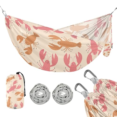 susiyo Portable Camping Hammock Funny Colorful Lobsters Printed Lightweight Hammock Comfortable Travel Swing with Tree Straps for Camping Hiking Backpacking Travel or Beach - Up to 330lbs