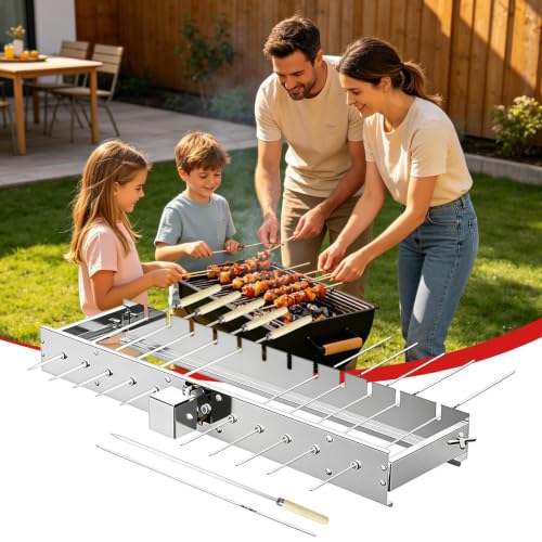 Pincho giratorio para barbacoa ajustable con brochetas y conexión USB 4