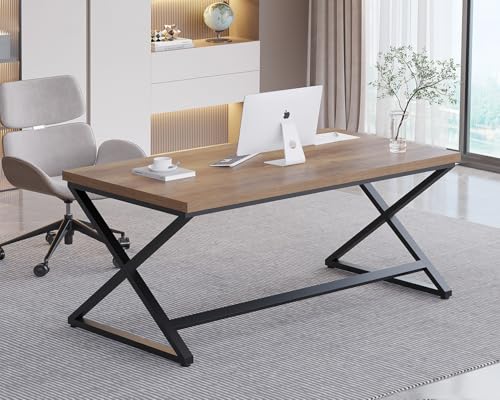 IBF Schreibtisch Holz, Moderner Computertisch für Home Office Holz, Metall, Gaming Tisch, Schlichter Arbeitsplatz für Büro, Laptop, Studium, Eichenoptik, 152 cm